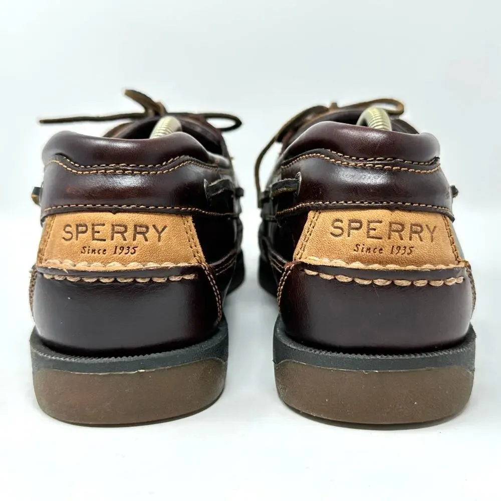 Sperry Top-Sider 2-Eye Leather Boat Shoes Mens 11 W Brown Deck Moccasin Slip On